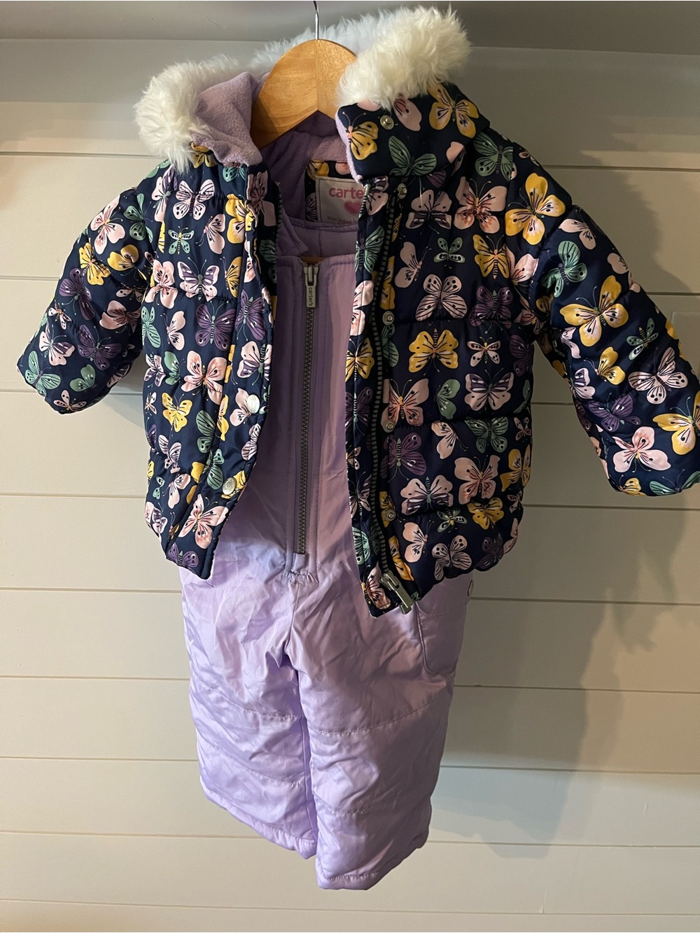 Carter's Butterfly Puffer Jacket and Lilac Bib Snow Pants 18M